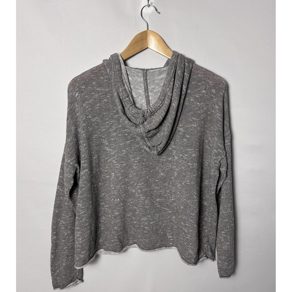 Eileen Fisher Sweater Womens Petite Small Gray Linen Cotton Hooded Pullover Knit - Picture 4 of 7